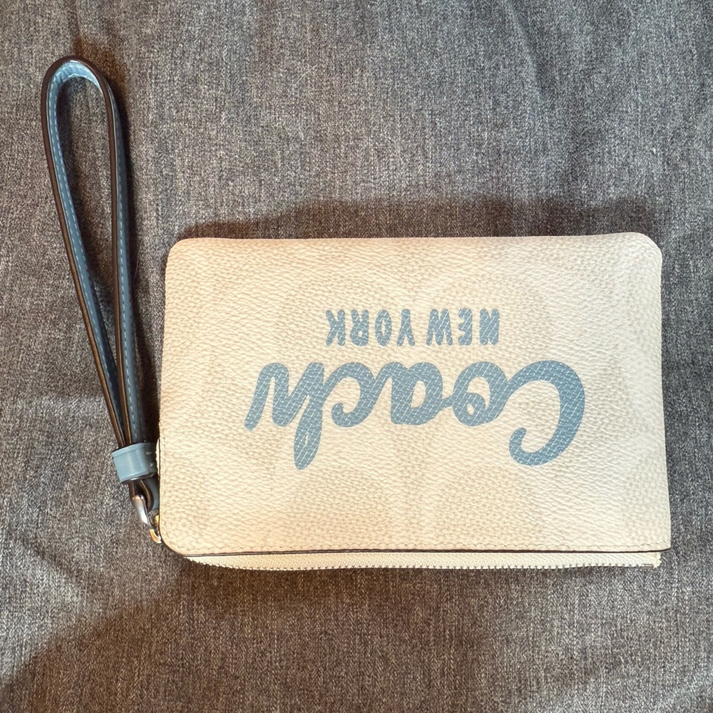 Coach New York Wristlet in Cream and Blue
